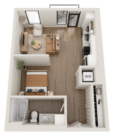 Floor plan for 1 bed, 1 bath, 505 sqft